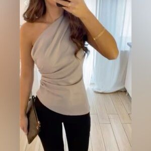 Zara asymmetrical one shoulder top. Khaki-Gray.